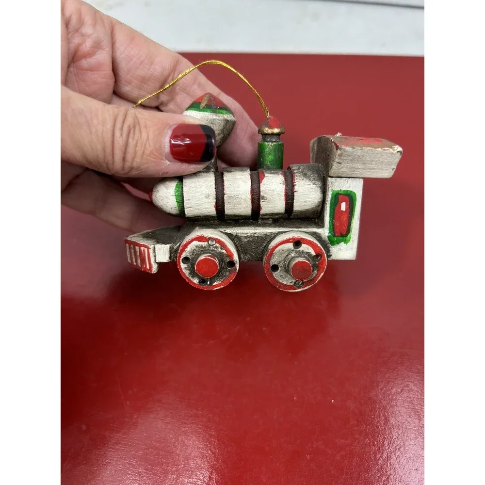 Vintage Christmas Tree Ornament‎ Decoration Wood Toy Train Locomotive Car